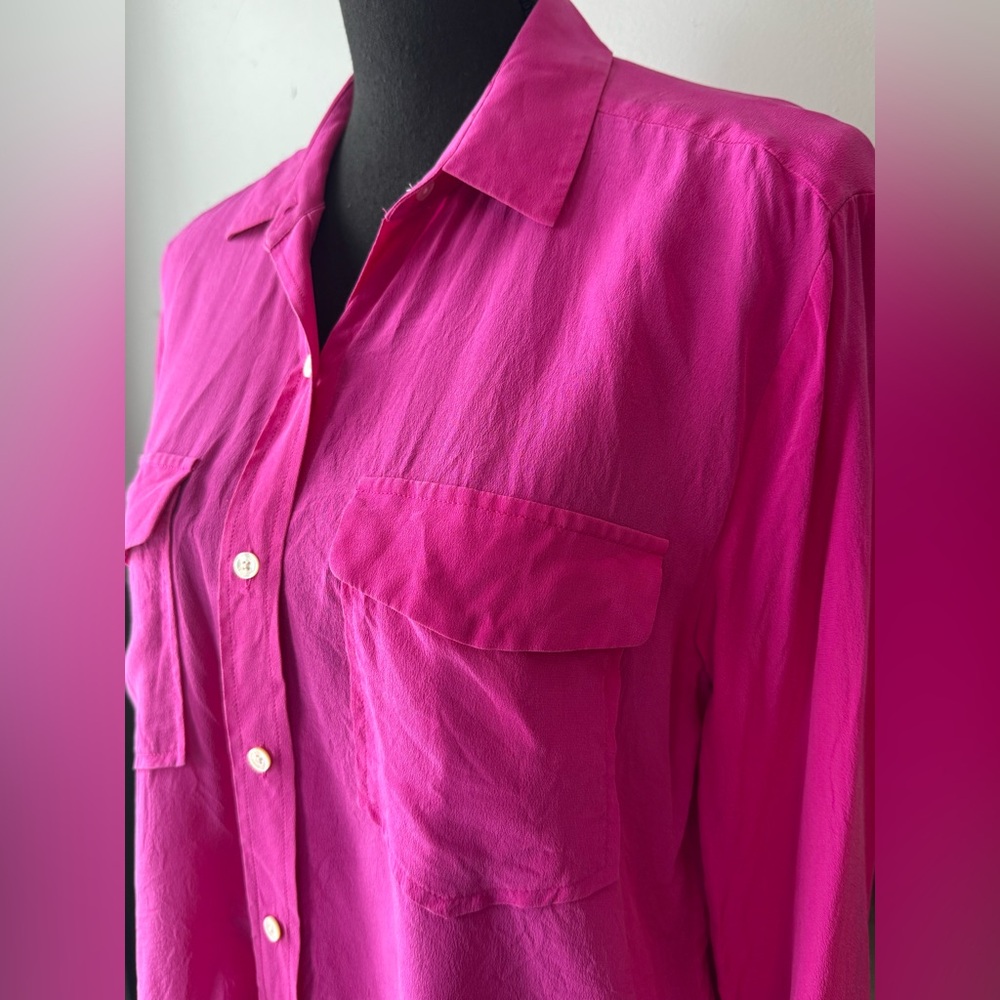 Tommy Bahama Fuchsia Silk adjustable sleeve button down Shirt M - Picture 2 of 8